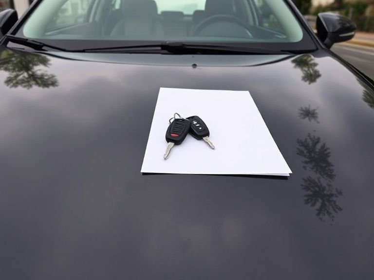 Documento y llave sobre el capó de un coche