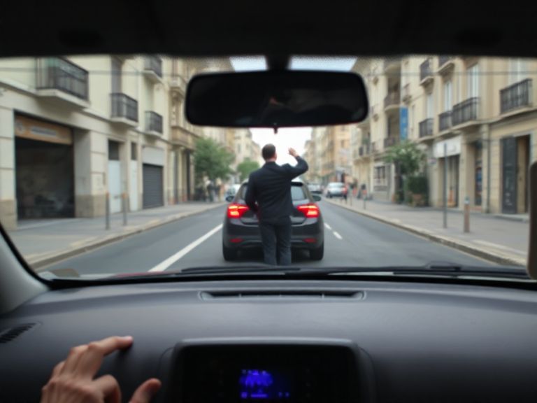 Persona haciendo señales a un coche en la calzada, vista desde atrás
