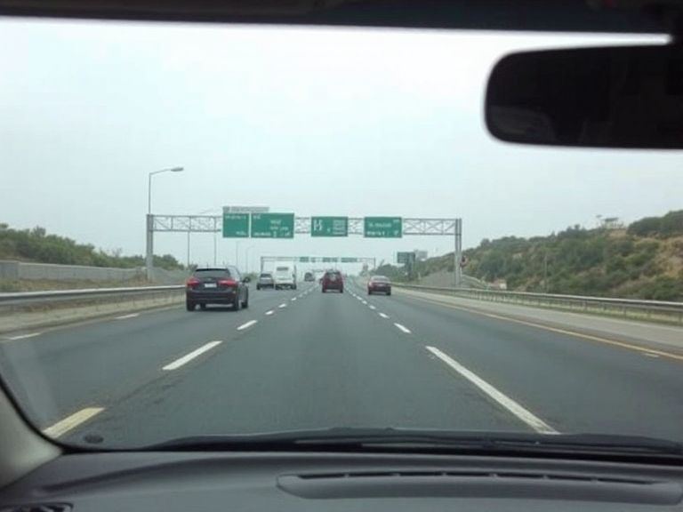 Autovía con pórtico de señalización a lo lejos