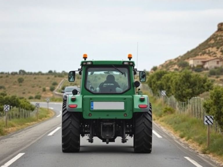 Tractor agrícola circulando por una carretera