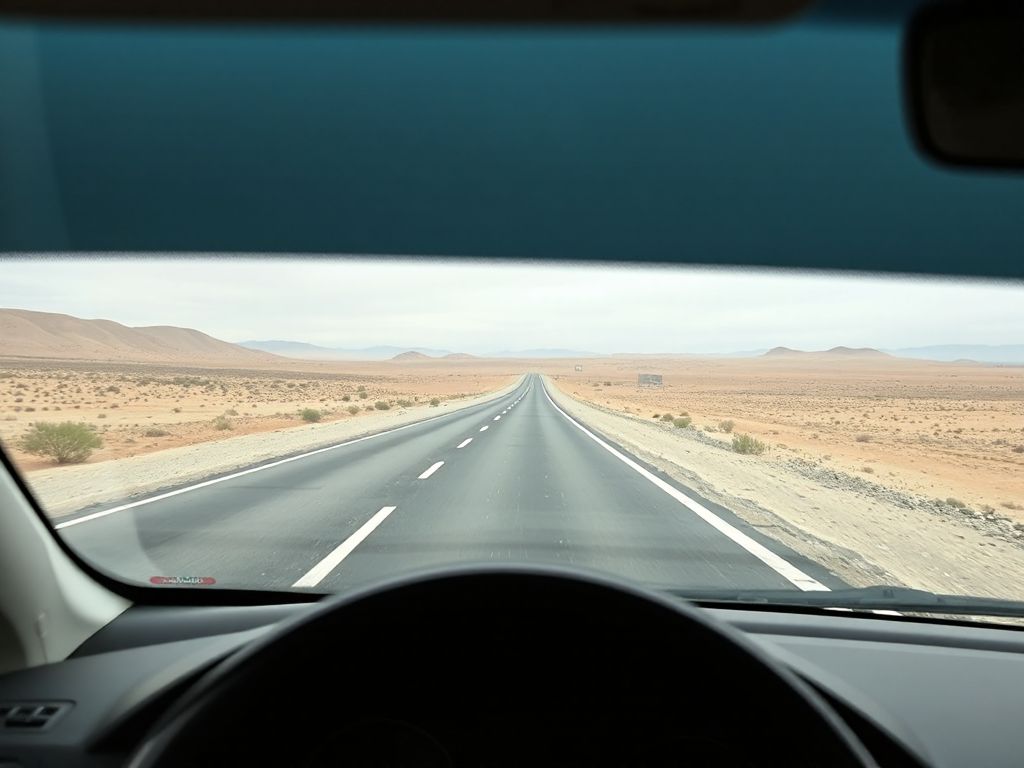 Carretera larga y vacía vista desde el coche